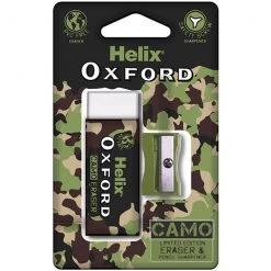 Helix Oxford Camo Eraser & Pencil Sharpener Green Student Stationery