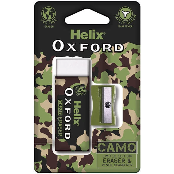 Helix Oxford Camo Eraser & Pencil Sharpener Green Student Stationery 3 Helix Oxford Camo Eraser & Pencil Sharpener Green Student Stationery