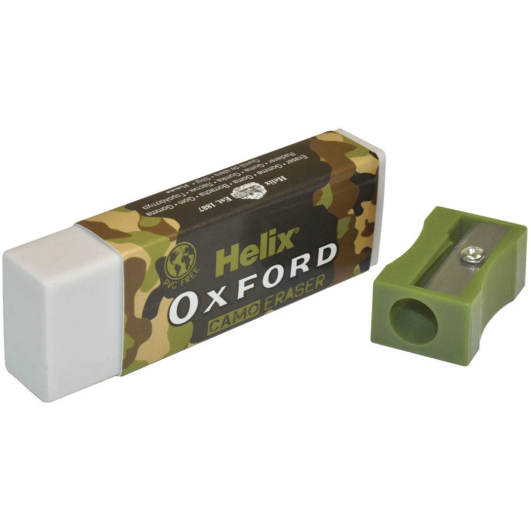 Helix Oxford Camo Eraser & Pencil Sharpener Green Student Stationery 4 Helix Oxford Camo Eraser & Pencil Sharpener Green Student Stationery