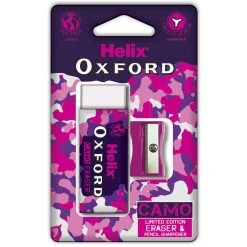 Helix Oxford Camo Eraser & Pencil Sharpener Pink Student Stationery