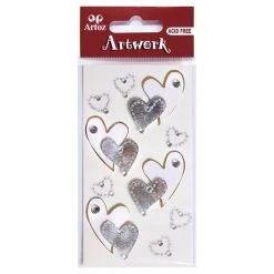 Artoz Art-work 3d Sticker Curved Hearts Silver Stickers And Peeloffs