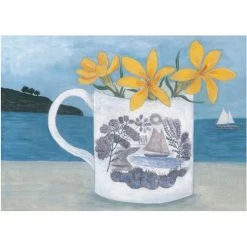 Canns Down Press Greetings Cards Debbie George - Ravilious Boat Cup And Crocus