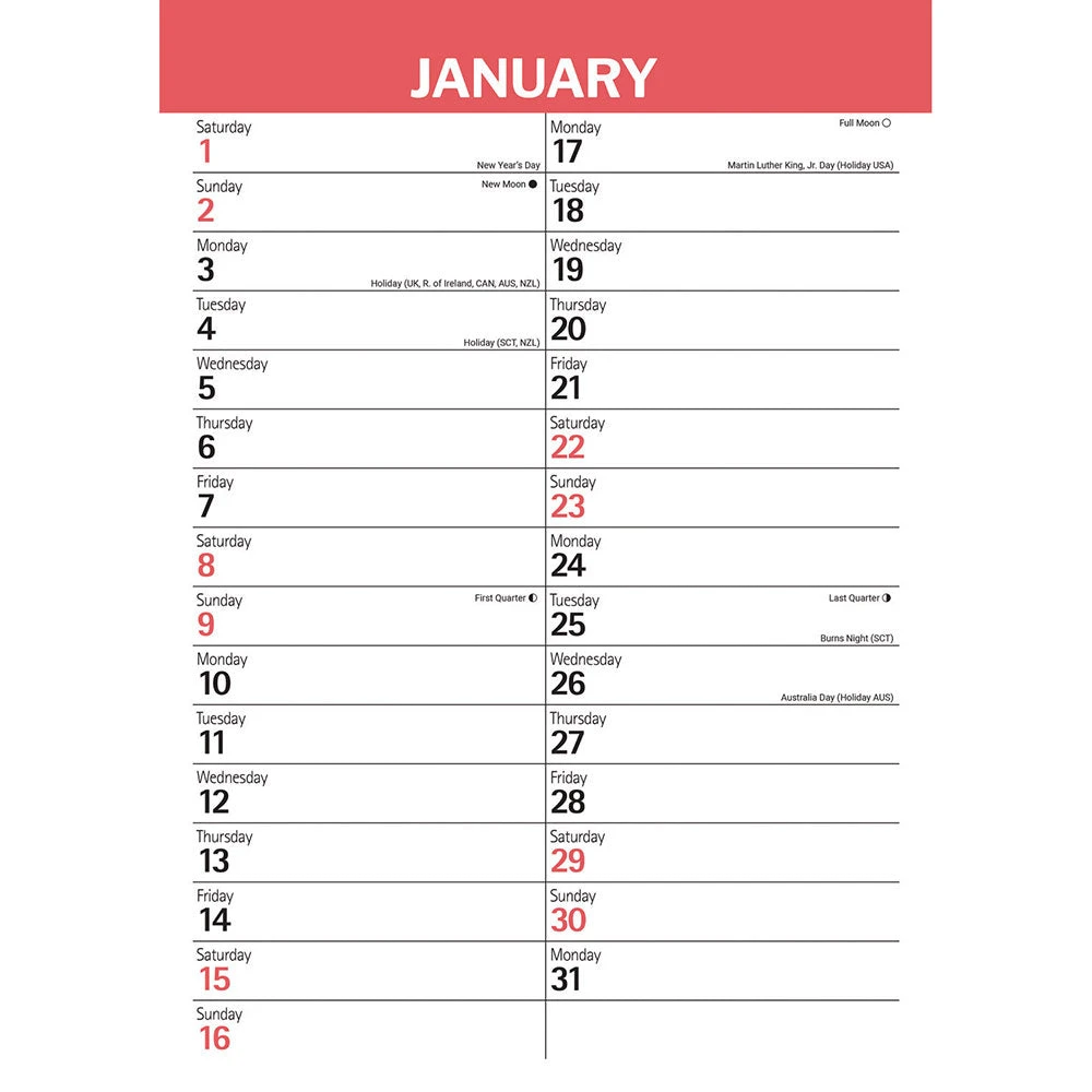 Calendar Collection 2022 Calendar - Red & Black Large Engagement A3 3 Calendar Collection 2022 Calendar - Red & Black Large Engagement A3