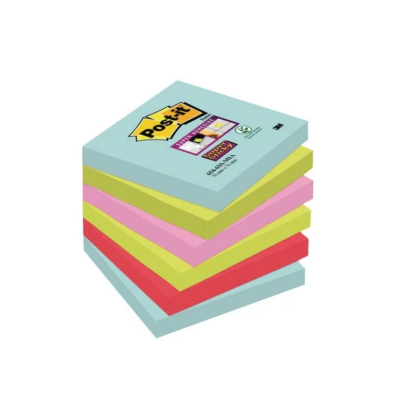 3M Post-it Super Sticky Notes 76 X 76mm Miami 654-6SS-MIA 3 3M Post-it Super Sticky Notes 76 X 76mm Miami 654-6SS-MIA