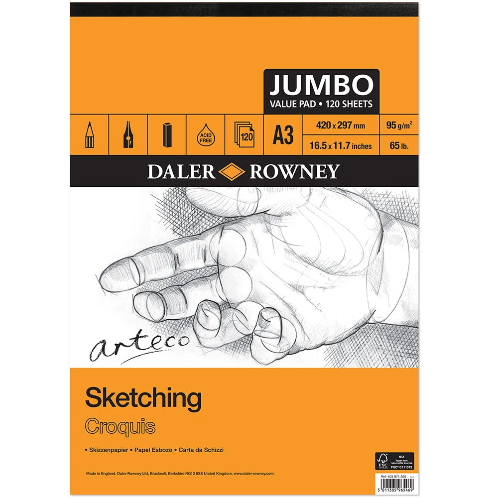 Daler Rowney Arteco Jumbo 120 Sheet Pad A3 Paper 3 Daler Rowney Arteco Jumbo 120 Sheet Pad A3 Paper