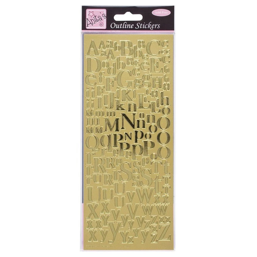 Anitas Outline Stickers - Mixed Serif Alphabets - Gold 3 Anitas Outline Stickers - Mixed Serif Alphabets - Gold