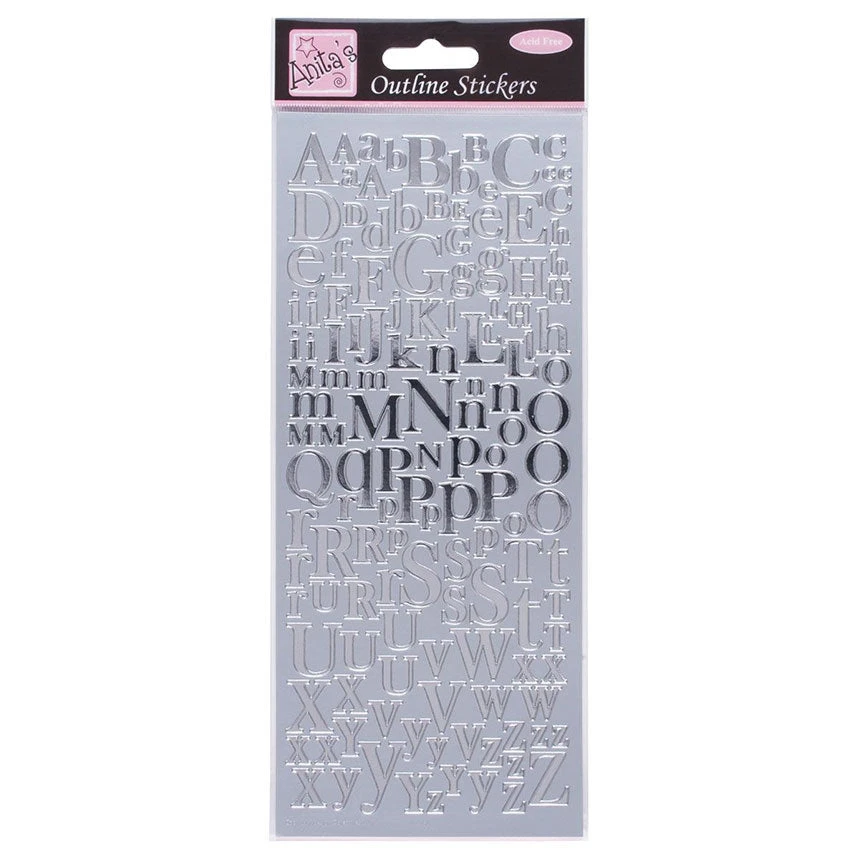 Anitas Outline Stickers - Mixed Serif Alphabets - Silver 3 Anitas Outline Stickers - Mixed Serif Alphabets - Silver