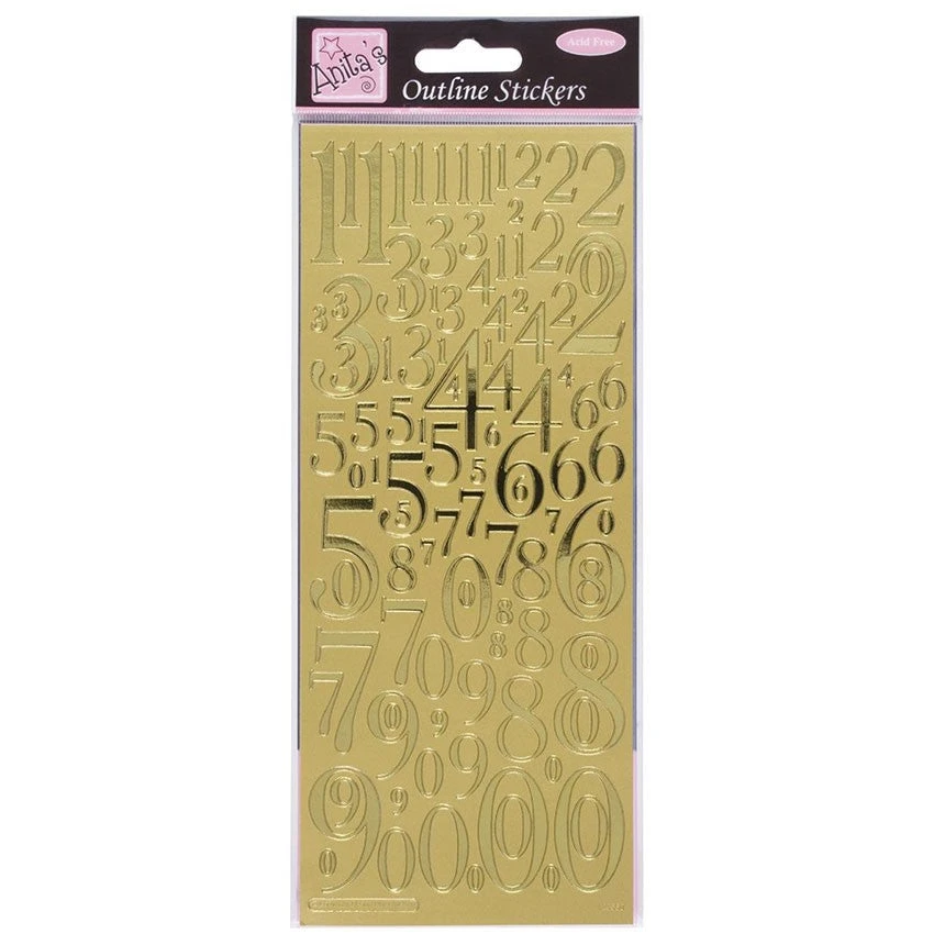 Anitas Outline Stickers - Mixed Numbers - Gold 3 Anitas Outline Stickers - Mixed Numbers - Gold