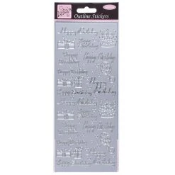 Anitas Stickers And Peeloffs Outline Stickers - Happy Birthday Assorted - Silver