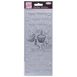 Anitas Outline Stickers - Birthday Cupcake - Silver