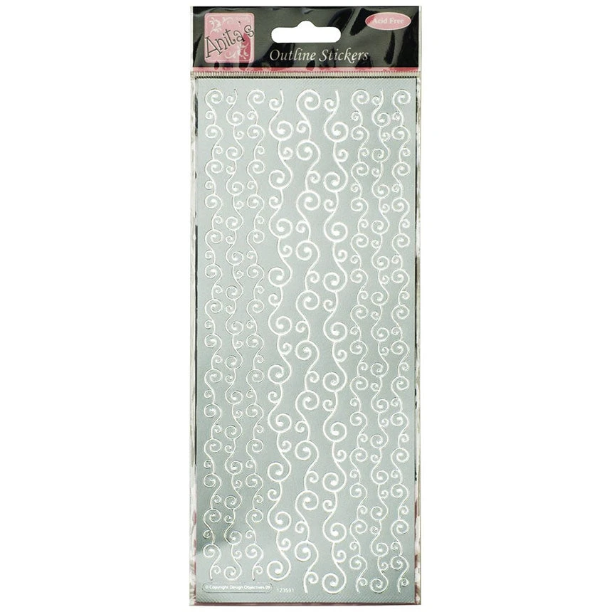 Anitas Stickers And Peeloffs Outline Stickers - Swirl Borders - Silver 3 Anitas Stickers And Peeloffs Outline Stickers - Swirl Borders - Silver