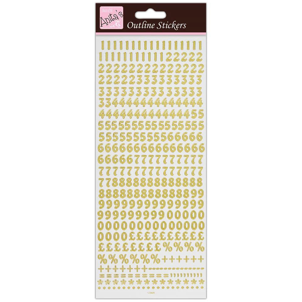 Anitas Outline Stickers - Small Numbers - Gold On White Anita's 3 Anitas Outline Stickers - Small Numbers - Gold On White Anita's