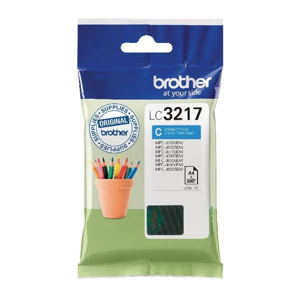 Brother Cyan Standard Yield Inkjet Cartridge LC3217C Inkjet Cartridges 3 Brother Cyan Standard Yield Inkjet Cartridge LC3217C Inkjet Cartridges