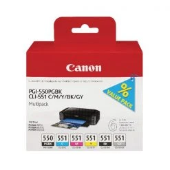 Canon PGI-550/CLI-551 Pigment Black/Cyan/Magenta/Yellow/Black/Grey Inkjet Cartridges Pk6 6496B005