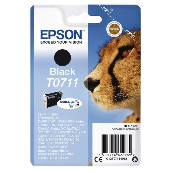 Inkjet Cartridges Epson T0711 Black Inkjet Cartridge C13T07114012 3 Inkjet Cartridges Epson T0711 Black Inkjet Cartridge C13T07114012