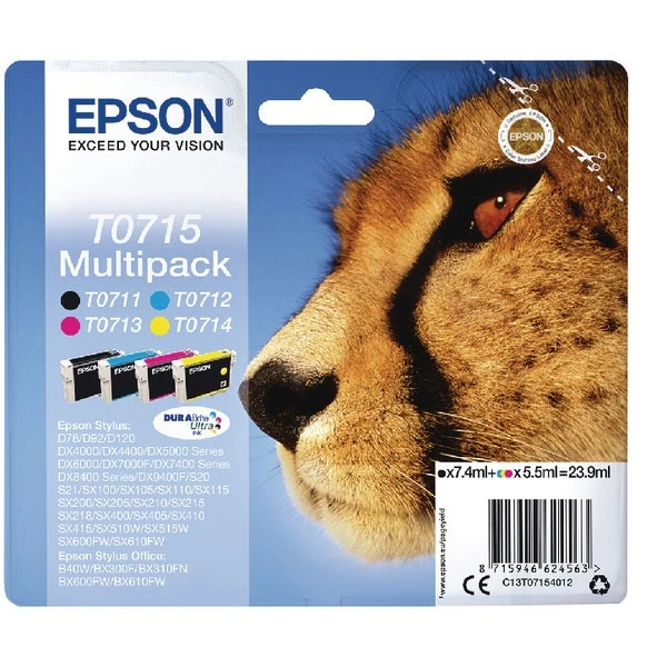 Inkjet Cartridges Epson T0715 Black Cyan Magenta Yellow Inkjet Cartridge Value C13T07154012 3 Inkjet Cartridges Epson T0715 Black Cyan Magenta Yellow Inkjet Cartridge Value C13T07154012