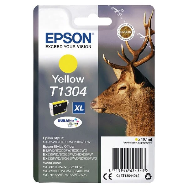 Inkjet Cartridges Epson T1304 XHY Yellow Inkjet Cartridge C13T13044012 3 Inkjet Cartridges Epson T1304 XHY Yellow Inkjet Cartridge C13T13044012