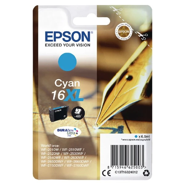 Inkjet Cartridges Epson 16XL Cyan Inkjet Cartridge C13T16324012 3 Inkjet Cartridges Epson 16XL Cyan Inkjet Cartridge C13T16324012