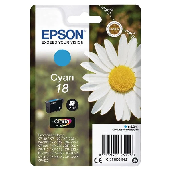 Epson 18 Cyan Inkjet Cartridge C13T18024012 Inkjet Cartridges 3 Epson 18 Cyan Inkjet Cartridge C13T18024012 Inkjet Cartridges