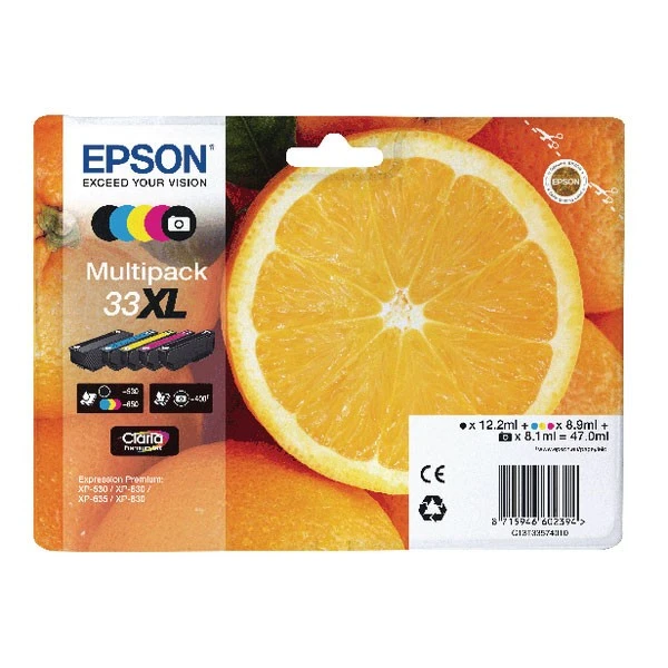Epson Multipack 33XL Non-Tagged Ink Cartridges CMYKPhK C13T33574011 3 Epson Multipack 33XL Non-Tagged Ink Cartridges CMYKPhK C13T33574011
