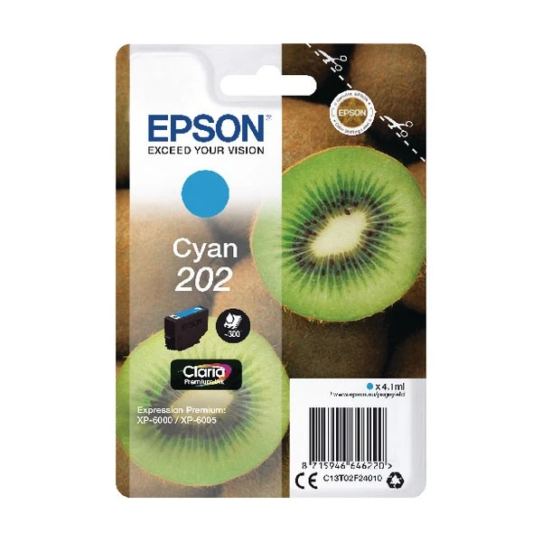 Epson 202 Cyan Inkjet Cartridge C13T02F24010 3 Epson 202 Cyan Inkjet Cartridge C13T02F24010