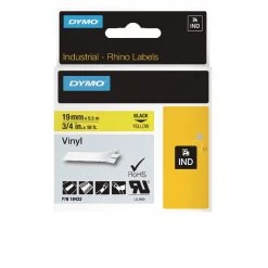 Dymo 18433 Rhino Vinyl Tape 19mm X 5.5m Black On Yellow S0718470 Labels