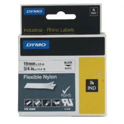 Dymo 18489 Rhino Nylon Tape 19mm X 3.5m Black On White S0718120 Labels