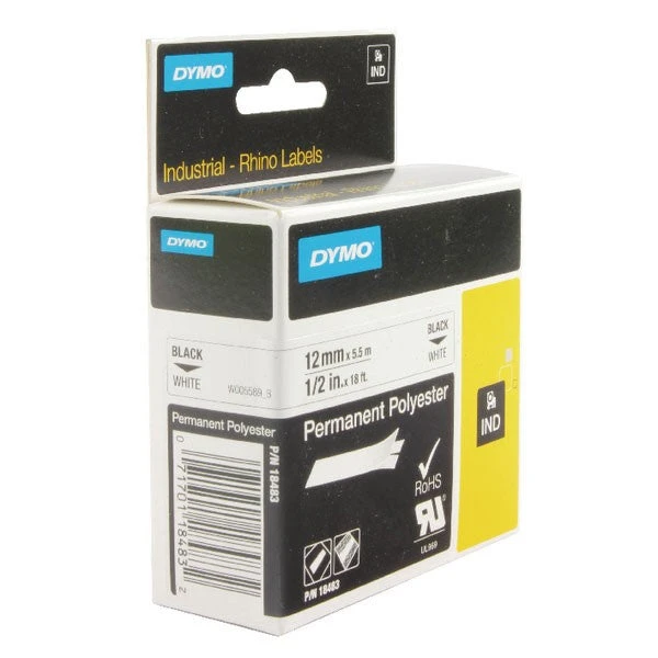Dymo 18483 Rhino Polyester Tape 12mm X 5.5m White S0718210 3 Dymo 18483 Rhino Polyester Tape 12mm X 5.5m White S0718210