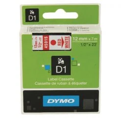 Dymo 45015 D1 LabelMaker Tape 12mm X 7m Red On White S0720550 Labels