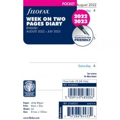 Diaries Filofax Pocket Week On Two Pages English Mid Year Aug 22 - Jul 23