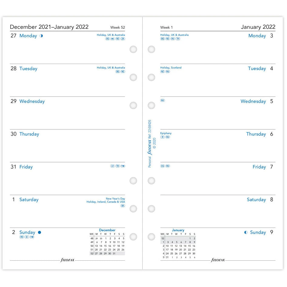 Filofax Personal Week Per Page 2022 Diary Refill 3 Filofax Personal Week Per Page 2022 Diary Refill