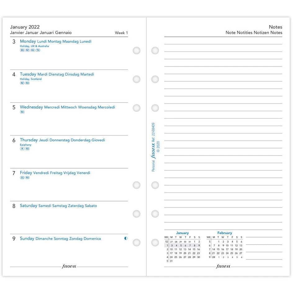 Filofax Personal Week Per Page With Notes 5 Language 2022 Diary Refill Diaries 4 Filofax Personal Week Per Page With Notes 5 Language 2022 Diary Refill Diaries