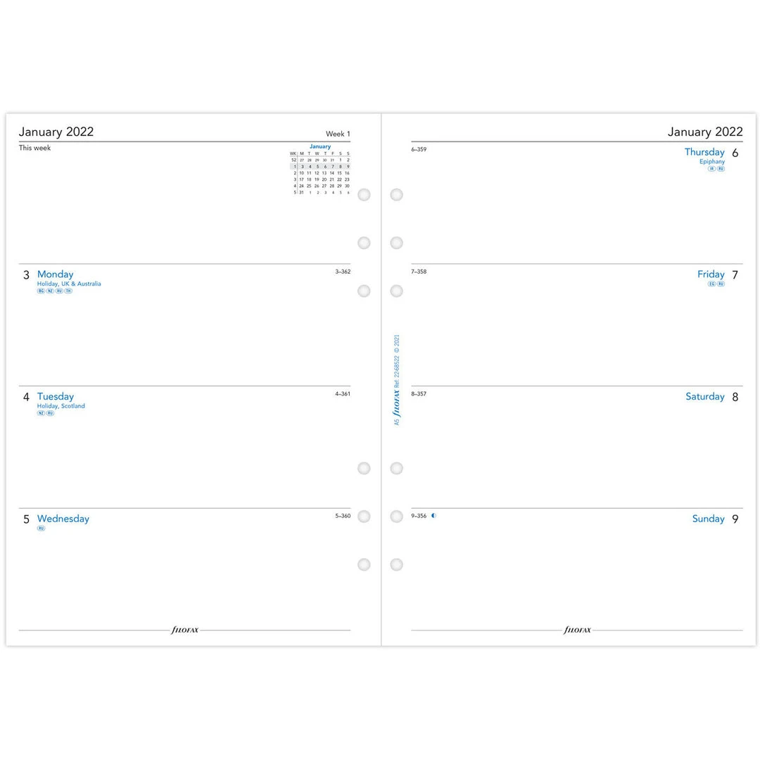 Filofax A5 Week On Two Pages Mid Year Aug 21 -Jul 22 Diary Refill 4 Filofax A5 Week On Two Pages Mid Year Aug 21 -Jul 22 Diary Refill