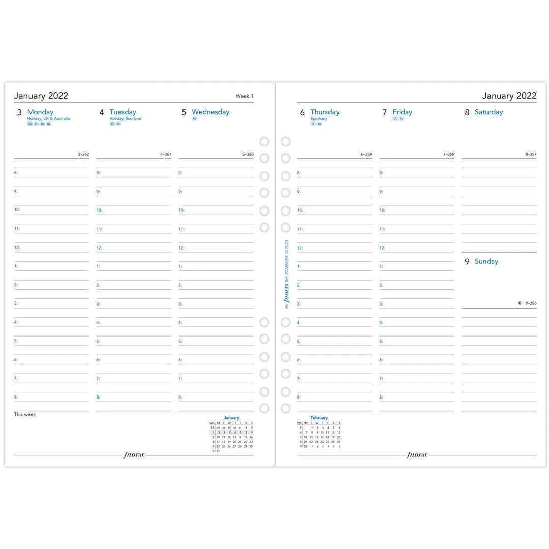 Filofax A5 Week On Two Pages Column Format Multi-fit 2022 Diary Refill Diaries 4 Filofax A5 Week On Two Pages Column Format Multi-fit 2022 Diary Refill Diaries