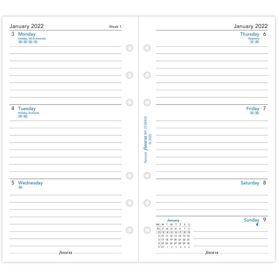 Filofax Personal Week On Two Pages Monday Start 2022 Diary Refill 3 Filofax Personal Week On Two Pages Monday Start 2022 Diary Refill