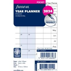 Filofax Year Planner Horizontal 2024 Pocket Diaries