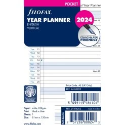 Filofax Year Planner Horizontal 2024 Pocket Diaries
