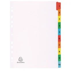 Filing & Folders Exacompta Guildhall Mylar Index Coloured Tabs 1-10 A4 White 1110E