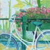 Green Pebble Greetings Cards Caryl Challis - White Bike, Pink Geraniums