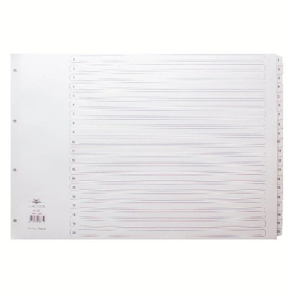 Concord Index 1-20 A3 White Board With Clear Mylar Tabs 04801/CS48 3 Concord Index 1-20 A3 White Board With Clear Mylar Tabs 04801/CS48