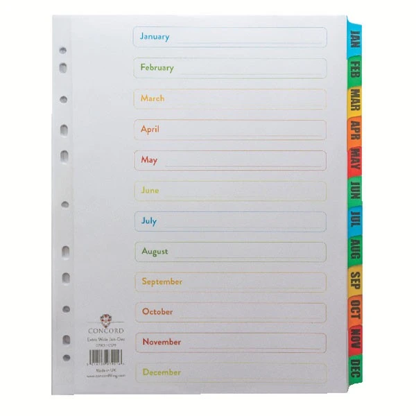 Concord Index Jan-Dec A4 Extra Wide Multicoloured Tabs 07901/CS79 3 Concord Index Jan-Dec A4 Extra Wide Multicoloured Tabs 07901/CS79