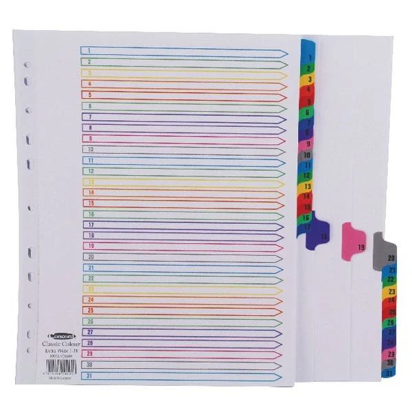 Filing & Folders Concord Index 1-31 A4 Extra Wide Multicoloured Mylar Tabs 10001/CS100 3 Filing & Folders Concord Index 1-31 A4 Extra Wide Multicoloured Mylar Tabs 10001/CS100