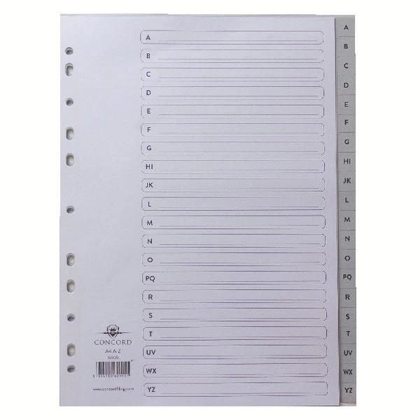 Filing & Folders Concord Index A-Z 20-Part A4 Polypropylene Grey 62905 3 Filing & Folders Concord Index A-Z 20-Part A4 Polypropylene Grey 62905