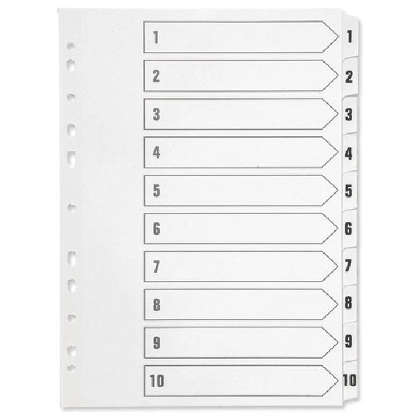 Filing & Folders Q-Connect 1-10 Index Multi-punched Polypropylene White A4 KF01353 3 Filing & Folders Q-Connect 1-10 Index Multi-punched Polypropylene White A4 KF01353