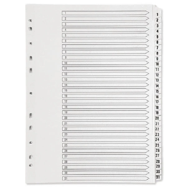 Q-Connect 1-31 Index Multi-punched Polypropylene White A4 KF01357 Filing & Folders 3 Q-Connect 1-31 Index Multi-punched Polypropylene White A4 KF01357 Filing & Folders