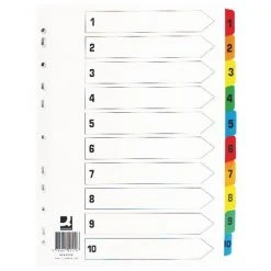 Q-Connect 1-10 Index Multi-punched Reinforced Board Multi-Colour Numbered Tabs A4 White KF01519 Filing & Folders