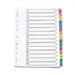 Q-Connect 1-15 Index Multi-punched Reinforced Board Multi-Colour Numbered Tabs A4 White KF01520