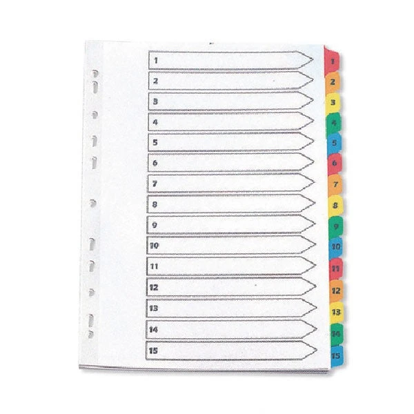 Q-Connect 1-15 Index Multi-punched Reinforced Board Multi-Colour Numbered Tabs A4 White KF01520 3 Q-Connect 1-15 Index Multi-punched Reinforced Board Multi-Colour Numbered Tabs A4 White KF01520