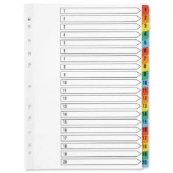Filing & Folders Q-Connect 1-20 Index Multi-punched Reinforced Board Multi-Colour Numbered Tabs A4 White KF01521