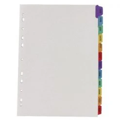 Filing & Folders Q-Connect Multi-Punched January-December Reinforced Multi-Colour A4 Index Pre-Printed Tabs KF01524